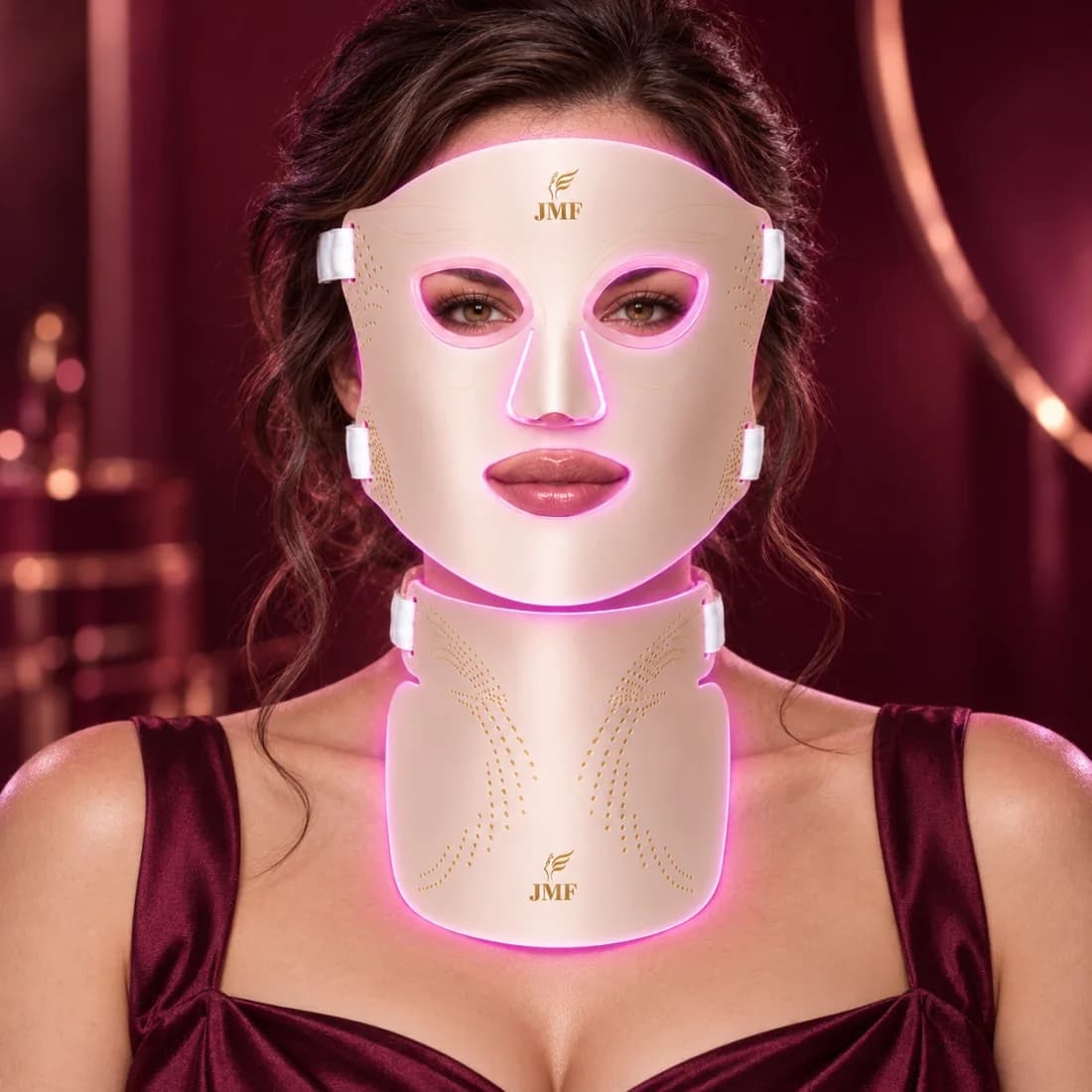 Masque LED CRYOLUME™ porté, effet lumineux rouge